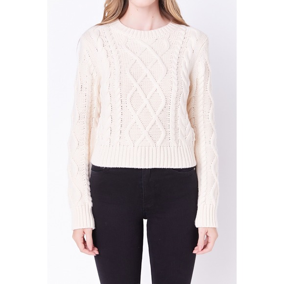 English Factory Womens Cream Cable Knit Cropped Sweater Size Med Ivory Pullover - Picture 2 of 6